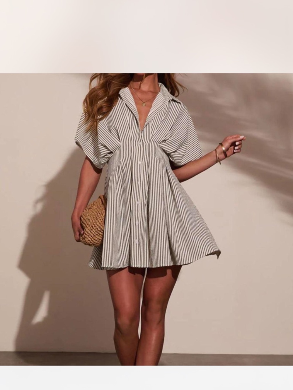 Lush White & Black Striped Button-Front Mini Dress